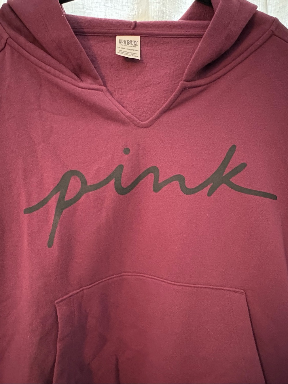 PINK Victoria’s Secret Campus Maroon Burgundy Cinch Hem V-Neck Hoodie XXL - Picture 3 of 8